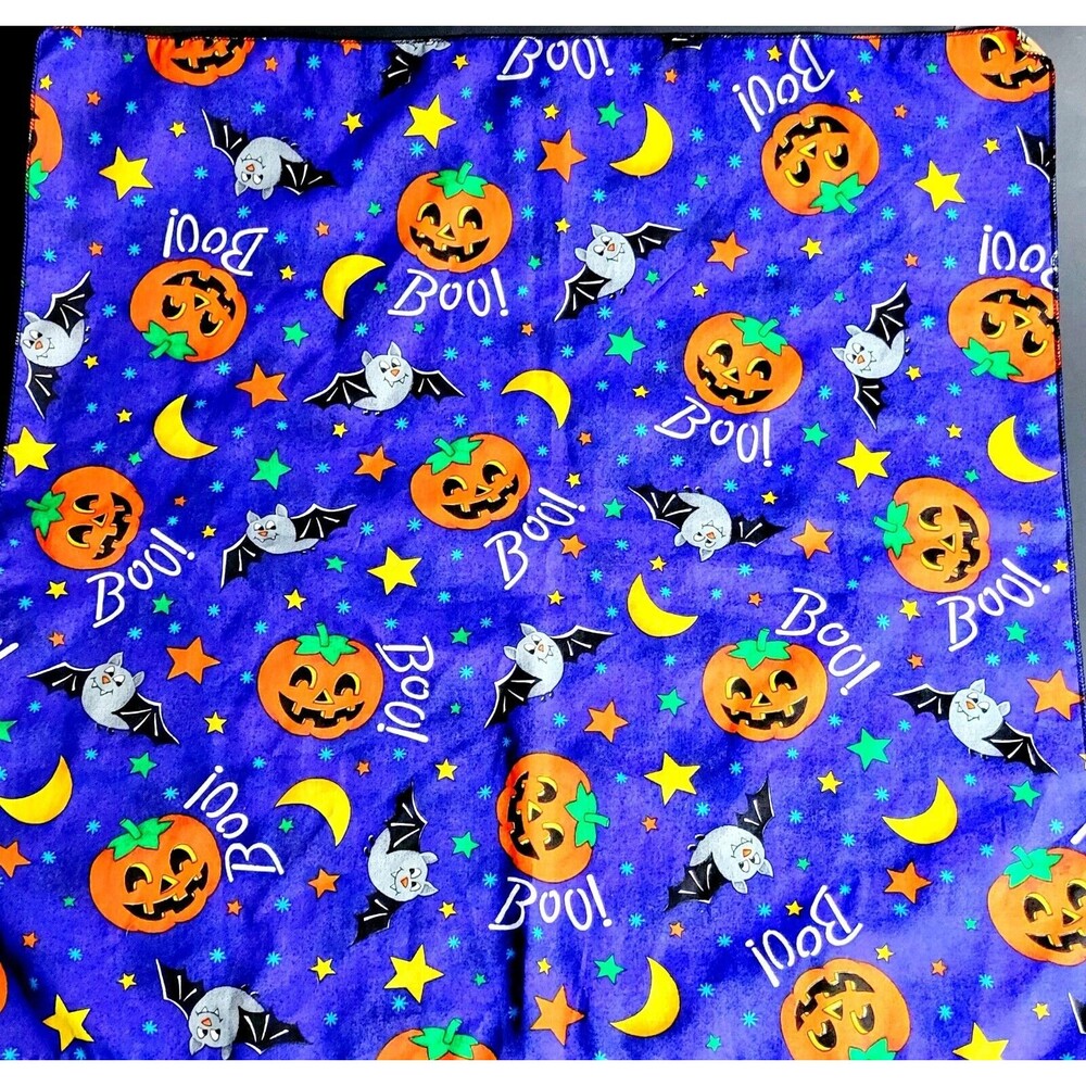 Halloween Bandana Trick Or Treat Ghosts Bats Pumpkins Boo Blue 21 X 21 EXC
